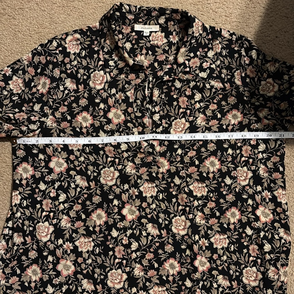 Pleione Black and Pink V Neck Long Sleeve Blouse Size M - Picture 6 of 8